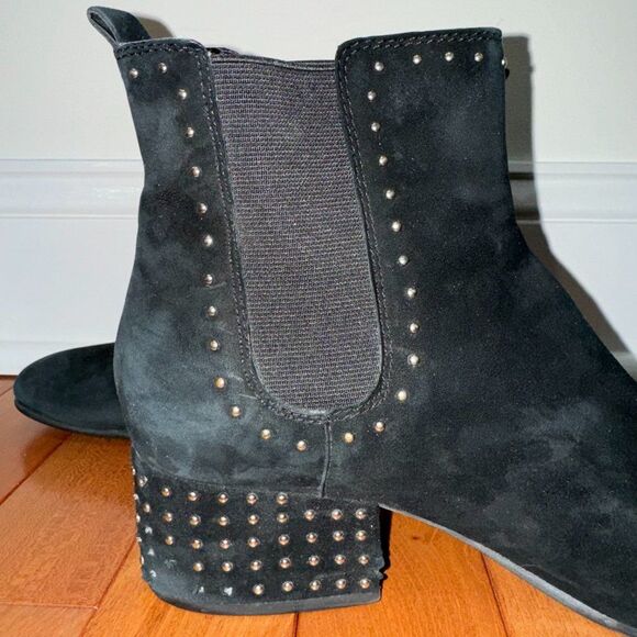 Marc Fisher Black Suede Tango Silver Studded Chelsea Ankle Boots - Picture 5 of 11